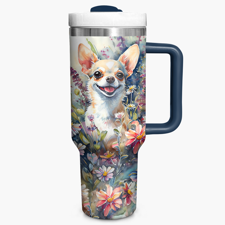 Floral Chihuahua - Tumbler with Handle - Gift for Chihuahua Lover NCU0PT009