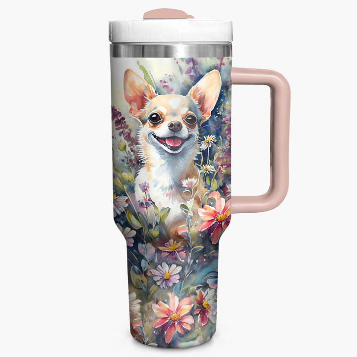 Floral Chihuahua - Tumbler with Handle - Gift for Chihuahua Lover NCU0PT009