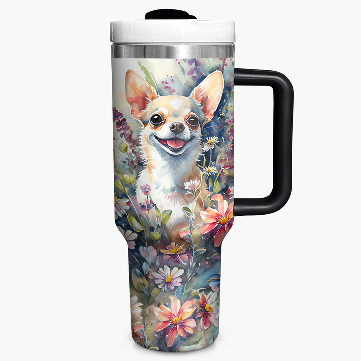 Floral Chihuahua - Tumbler with Handle - Gift for Chihuahua Lover NCU0PT009