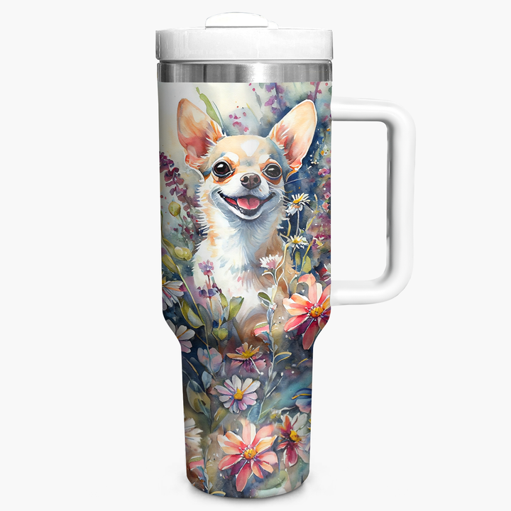 Floral Chihuahua - Tumbler with Handle - Gift for Chihuahua Lover NCU0PT009