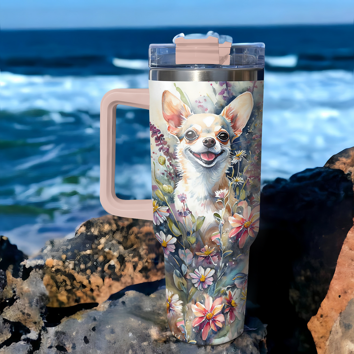 Floral Chihuahua - Tumbler with Handle - Gift for Chihuahua Lover NCU0PT009