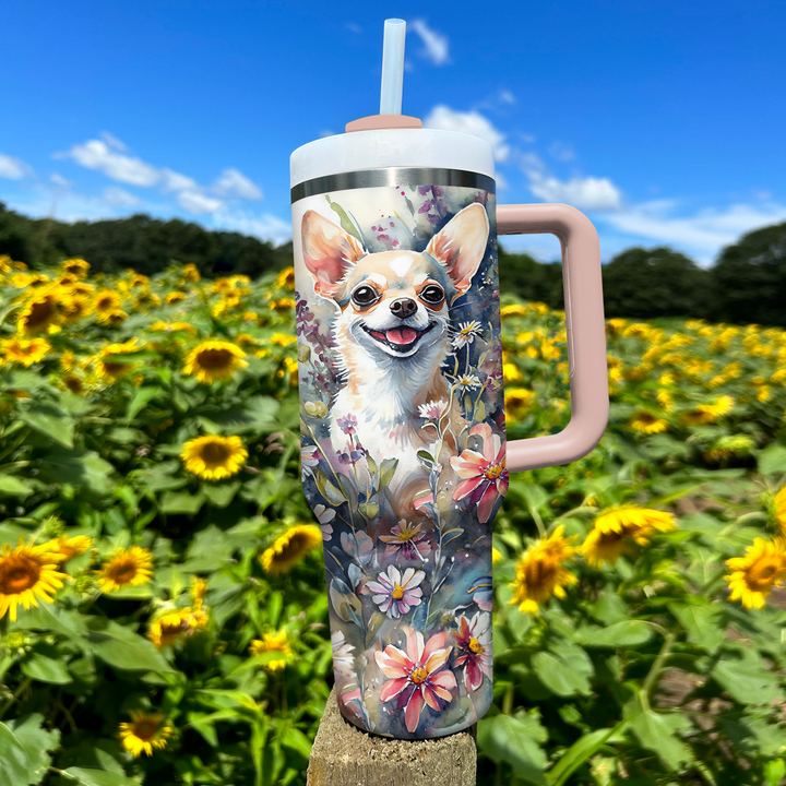 Floral Chihuahua - Tumbler with Handle - Gift for Chihuahua Lover NCU0PT009