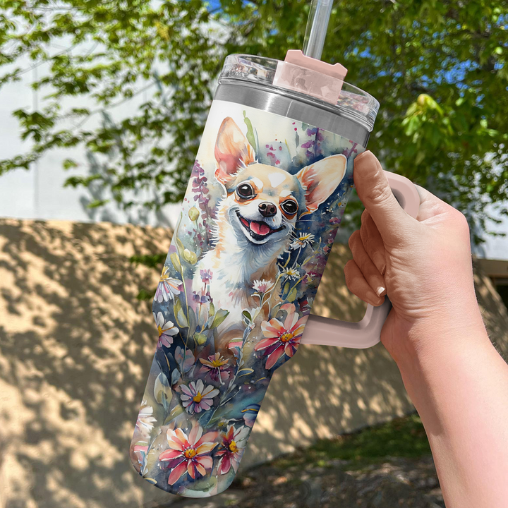 Floral Chihuahua - Tumbler with Handle - Gift for Chihuahua Lover NCU0PT009
