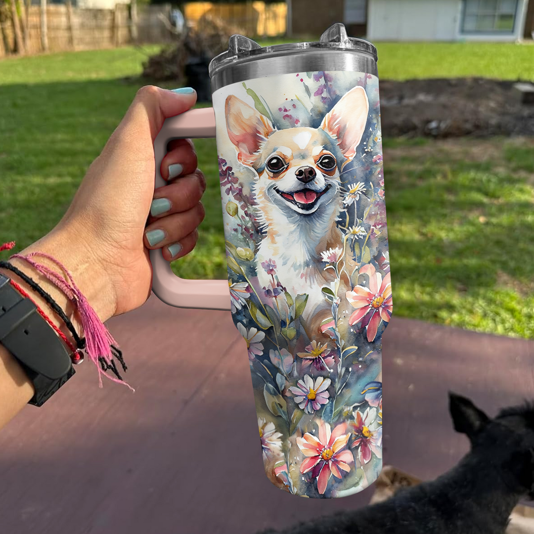 Floral Chihuahua - Tumbler with Handle - Gift for Chihuahua Lover NCU0PT009