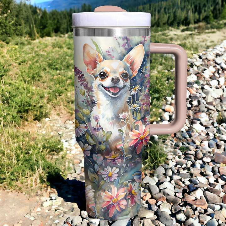 Floral Chihuahua - Tumbler with Handle - Gift for Chihuahua Lover NCU0PT009