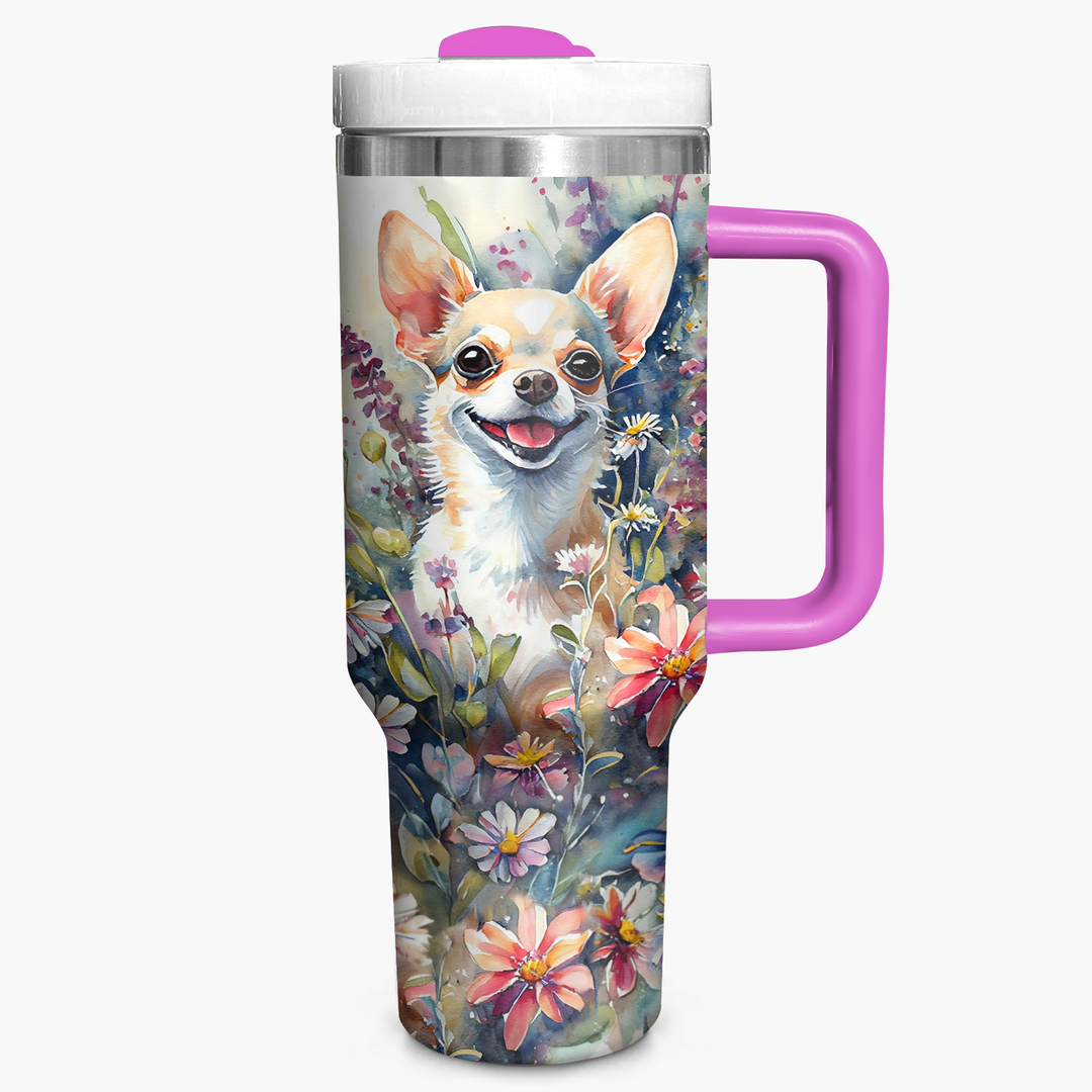 Floral Chihuahua - Tumbler with Handle - Gift for Chihuahua Lover NCU0PT009