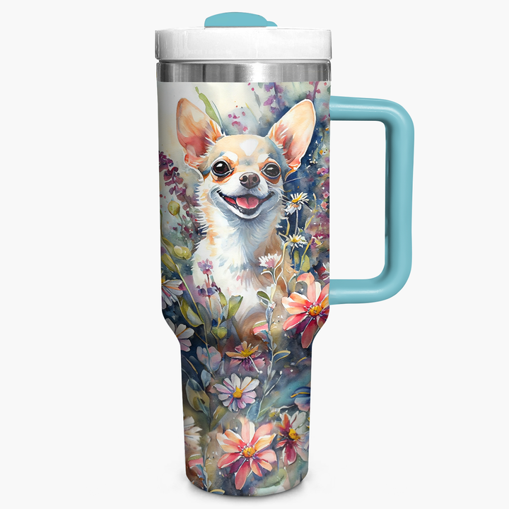 Floral Chihuahua - Tumbler with Handle - Gift for Chihuahua Lover NCU0PT009