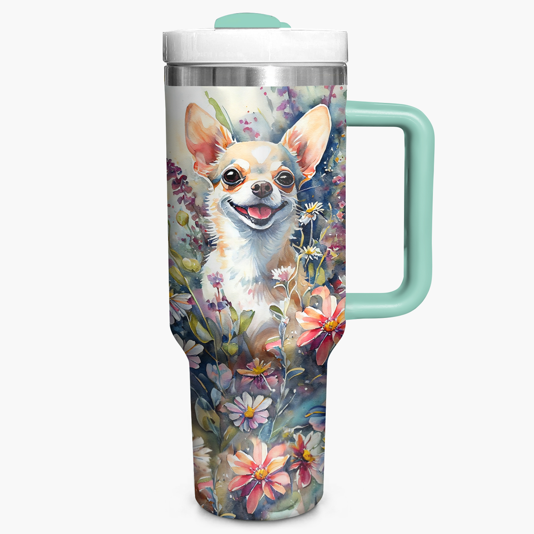 Floral Chihuahua - Tumbler with Handle - Gift for Chihuahua Lover NCU0PT009