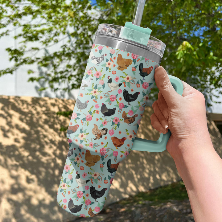 Floral Chicken - Tumbler with Handle - NCU0TT010