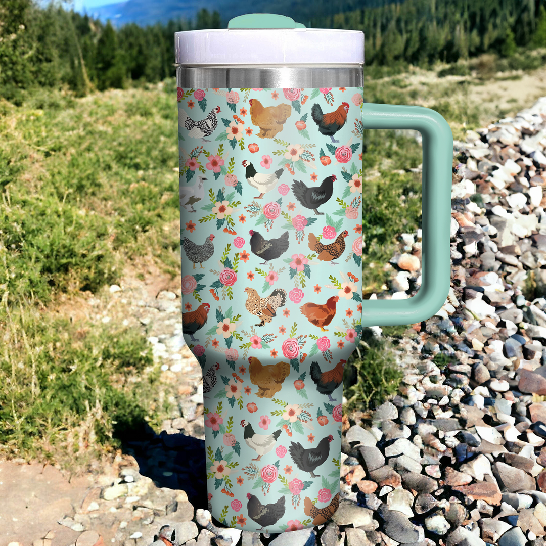 Floral Chicken - Tumbler with Handle - NCU0TT010