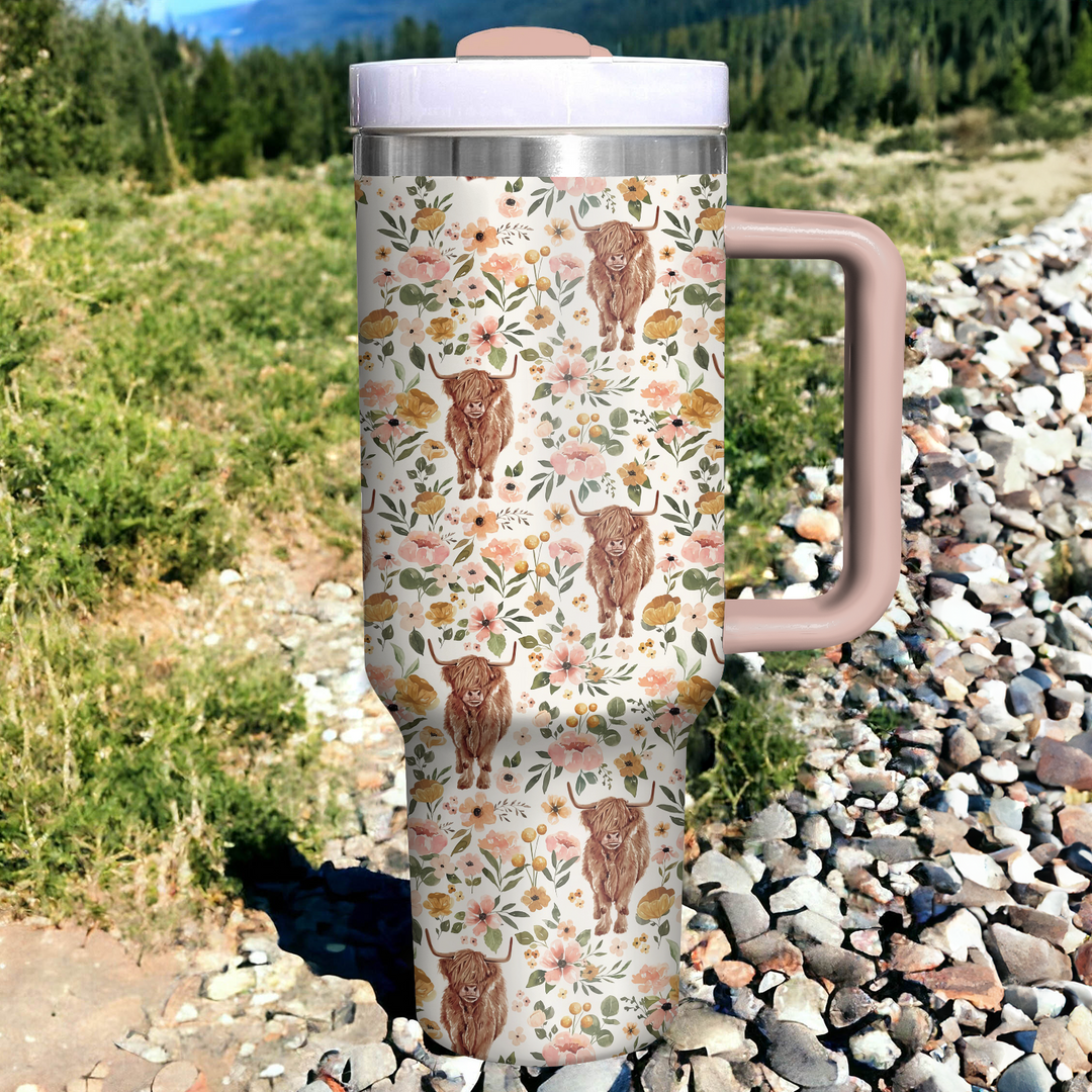 Floral Highland Cow - Tumbler with Handle - NCU0TT010