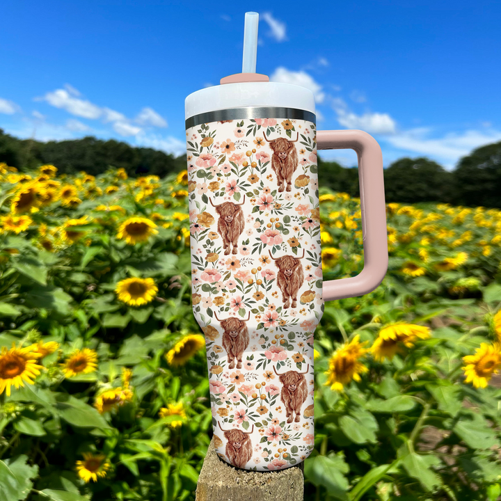 Floral Highland Cow - Tumbler with Handle - NCU0TT010