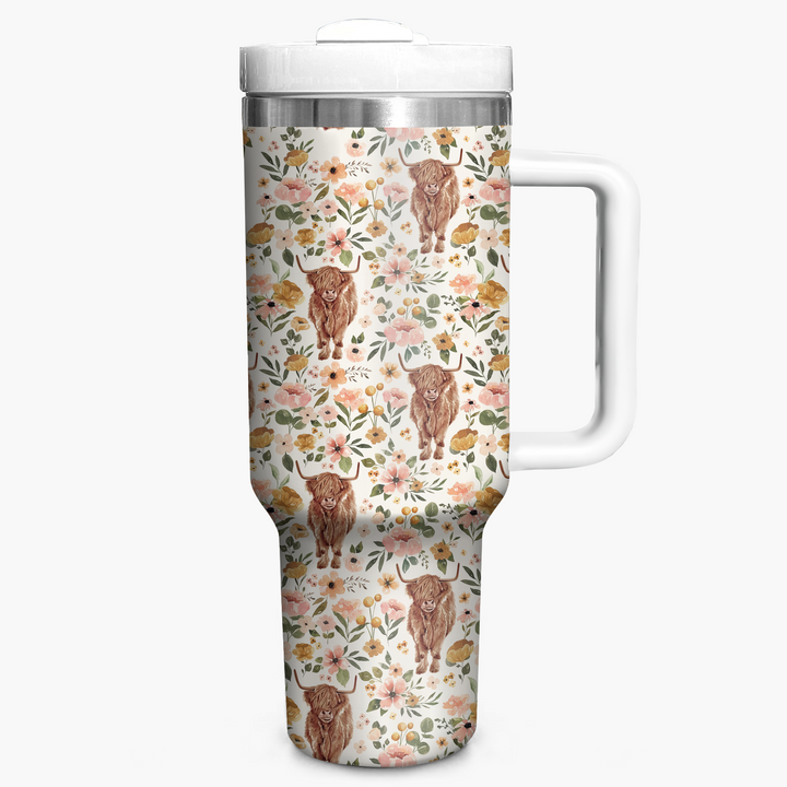 Floral Highland Cow - Tumbler with Handle - NCU0TT010
