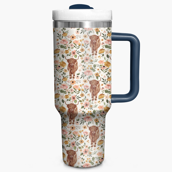 Floral Highland Cow - Tumbler with Handle - NCU0TT010