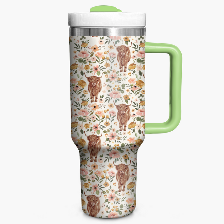 Floral Highland Cow - Tumbler with Handle - NCU0TT010