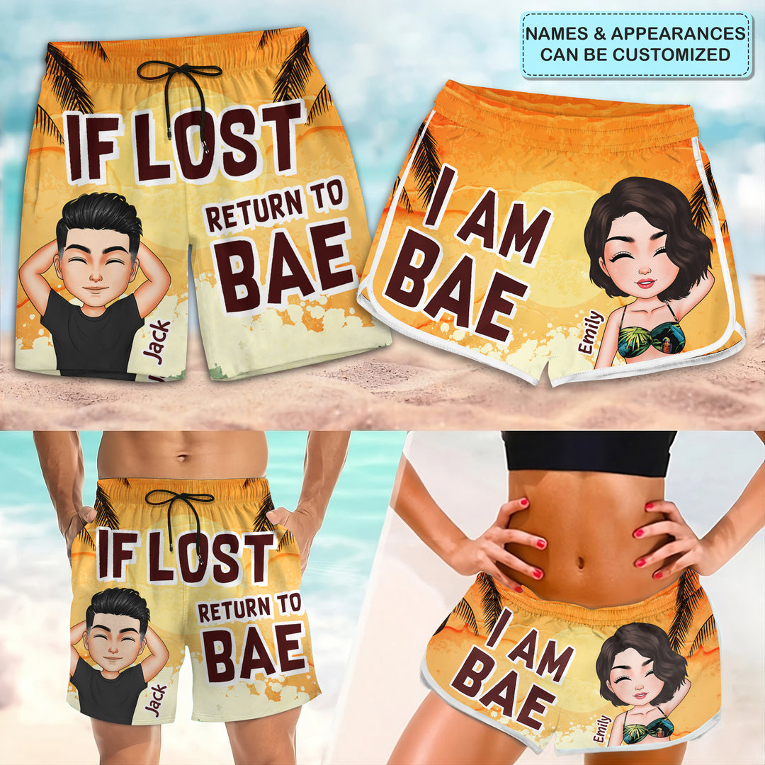 If Lost Return To My Bae - Personalized Custom Couple Beach Shorts - Gift For Couple
