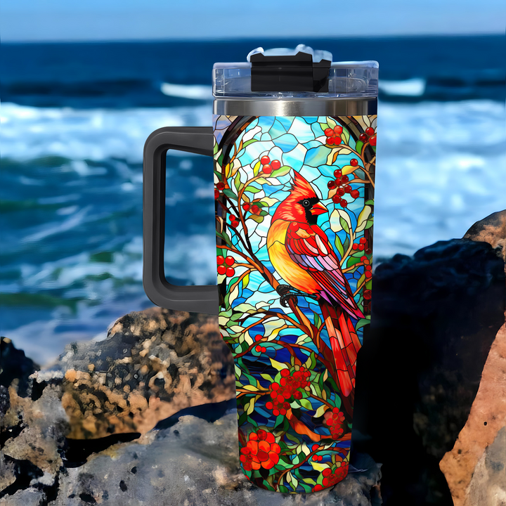 Cardinal With Holly Berry and Mistletoe - Tumbler with Handle NCU0PT015