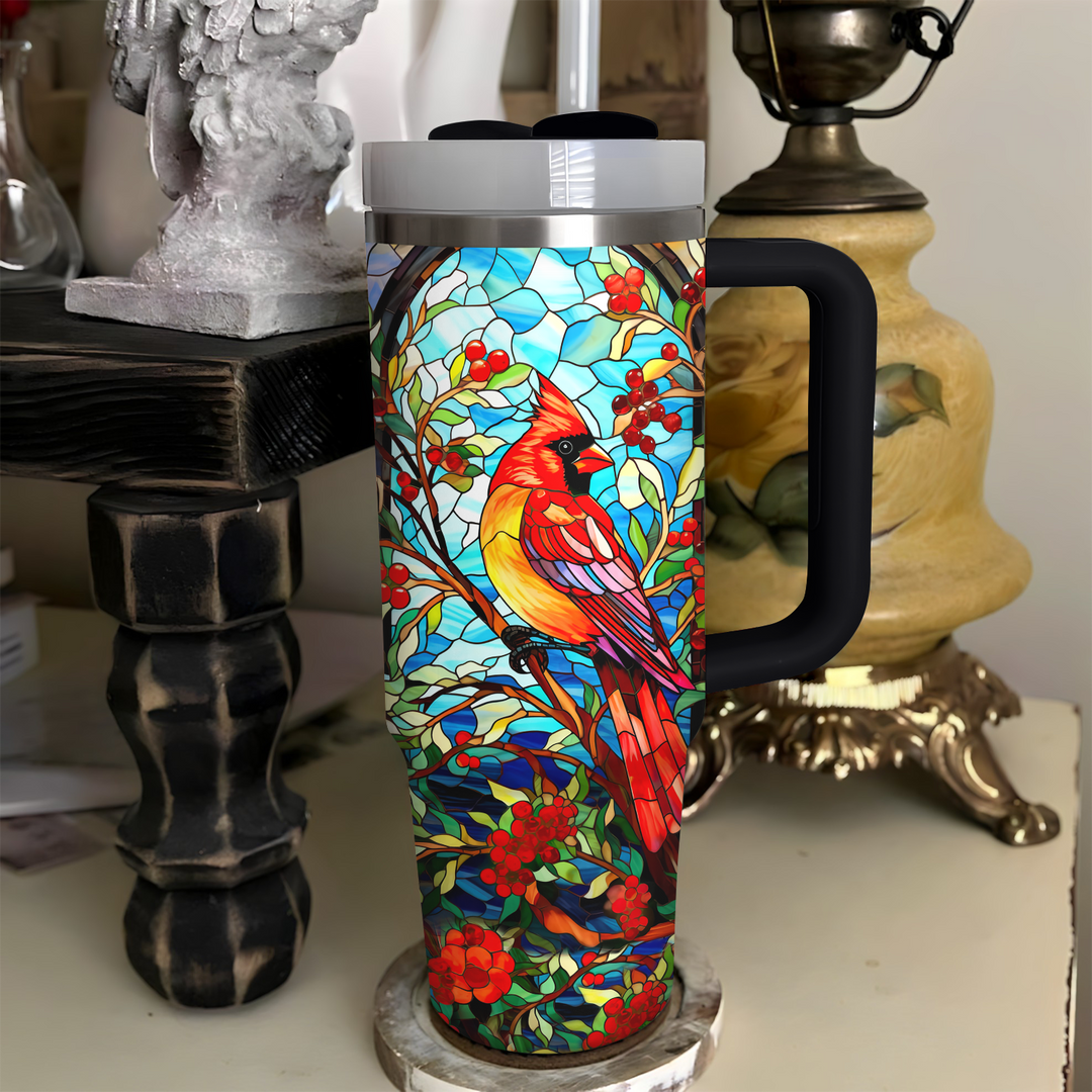Cardinal With Holly Berry and Mistletoe - Tumbler with Handle NCU0PT015