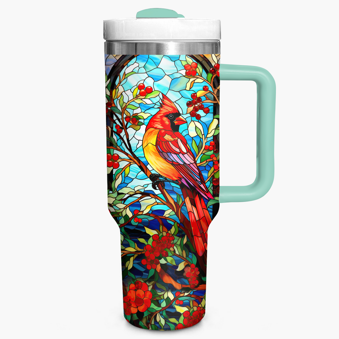 Cardinal With Holly Berry and Mistletoe - Tumbler with Handle NCU0PT015