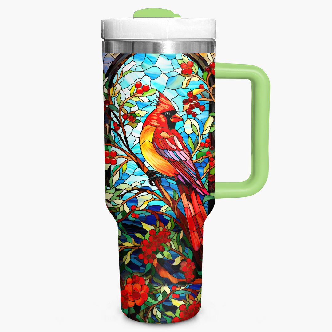 Cardinal With Holly Berry and Mistletoe - Tumbler with Handle NCU0PT015