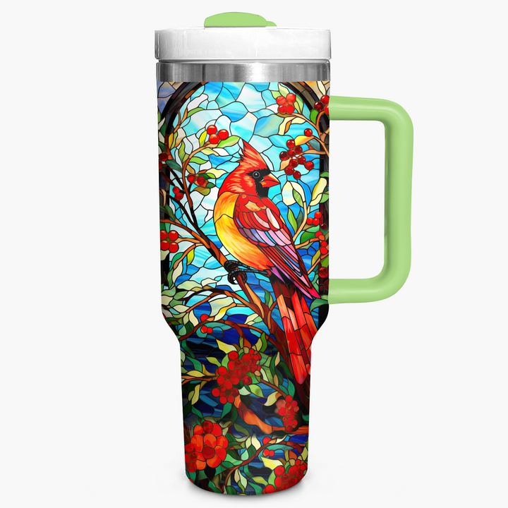 Cardinal With Holly Berry and Mistletoe - Tumbler with Handle NCU0PT015