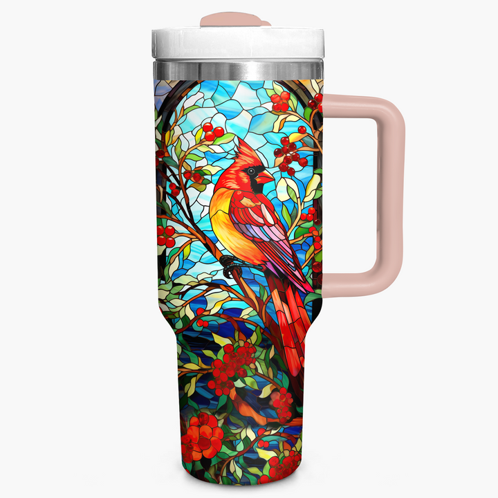 Cardinal With Holly Berry and Mistletoe - Tumbler with Handle NCU0PT015