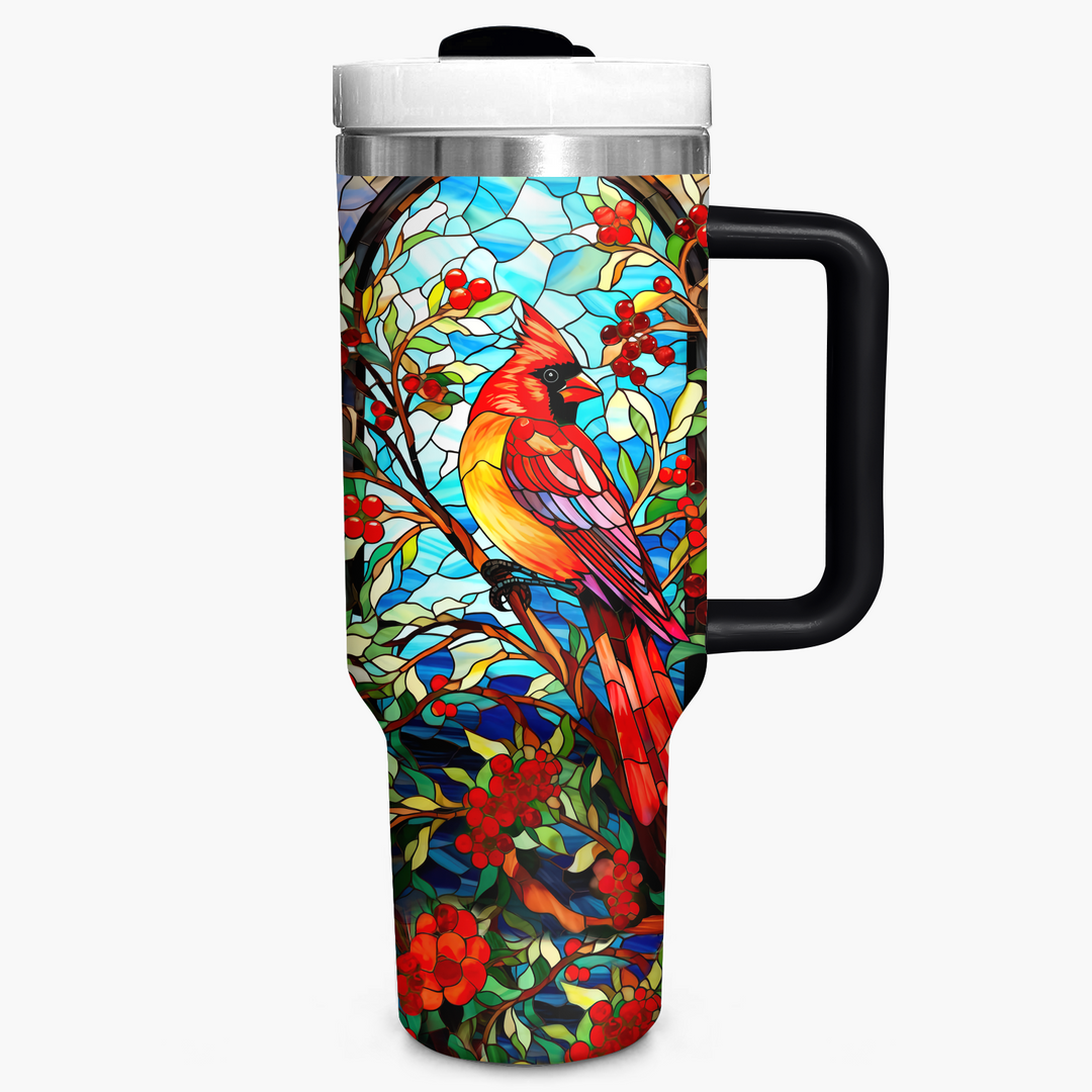 Cardinal With Holly Berry and Mistletoe - Tumbler with Handle NCU0PT015