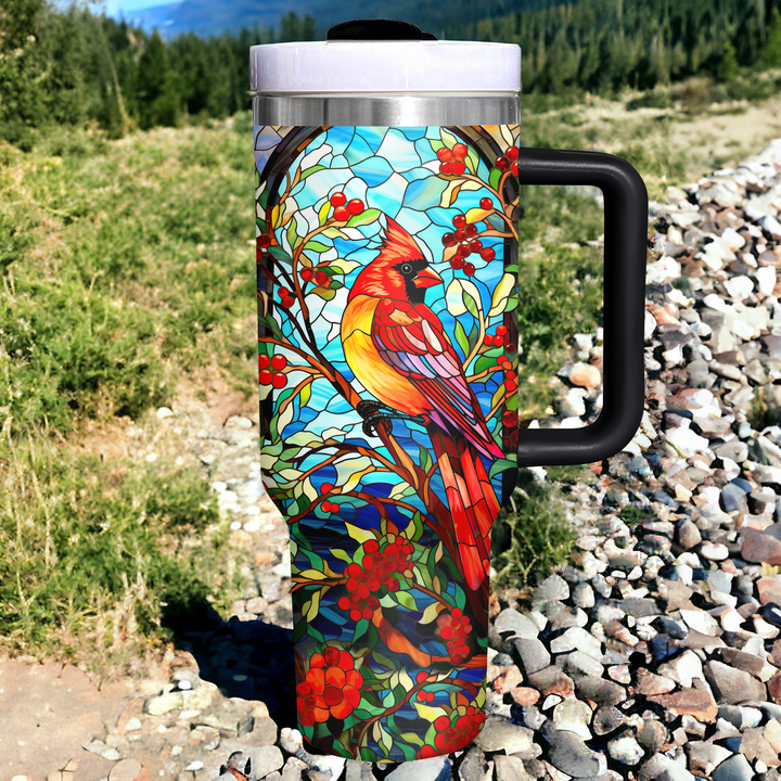 Cardinal With Holly Berry and Mistletoe - Tumbler with Handle NCU0PT015