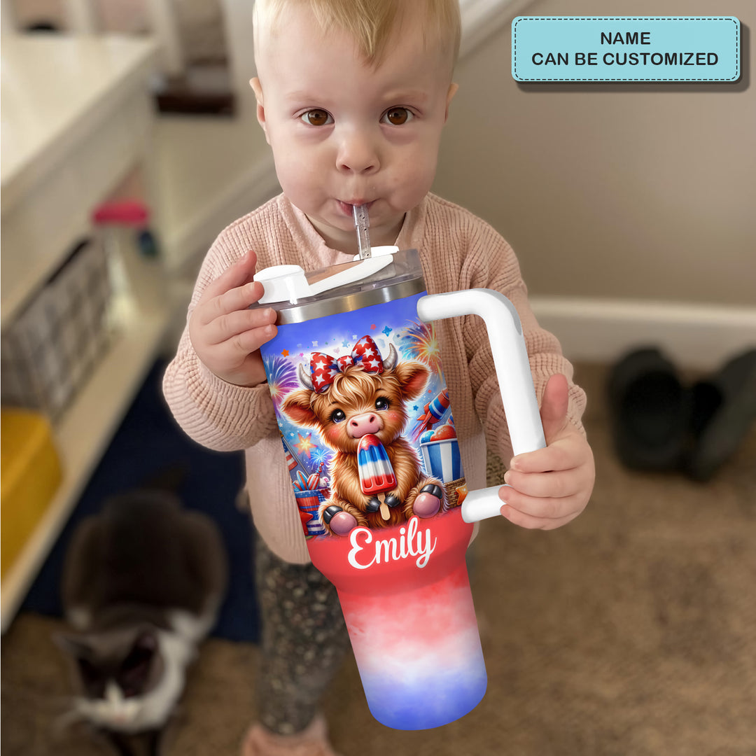 Freedom Frolic - Personalized Tumbler With Handle - Gift for Highland Cow Lover NCU0PT018
