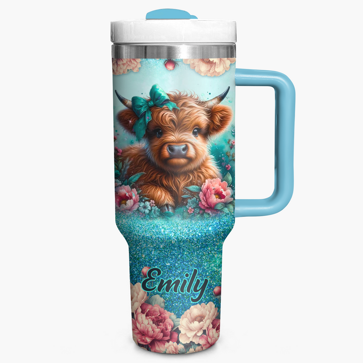 Blooming Moo-d - Personalized Tumbler With Handle - Gift for Highland Cow Lover NCU0PT17