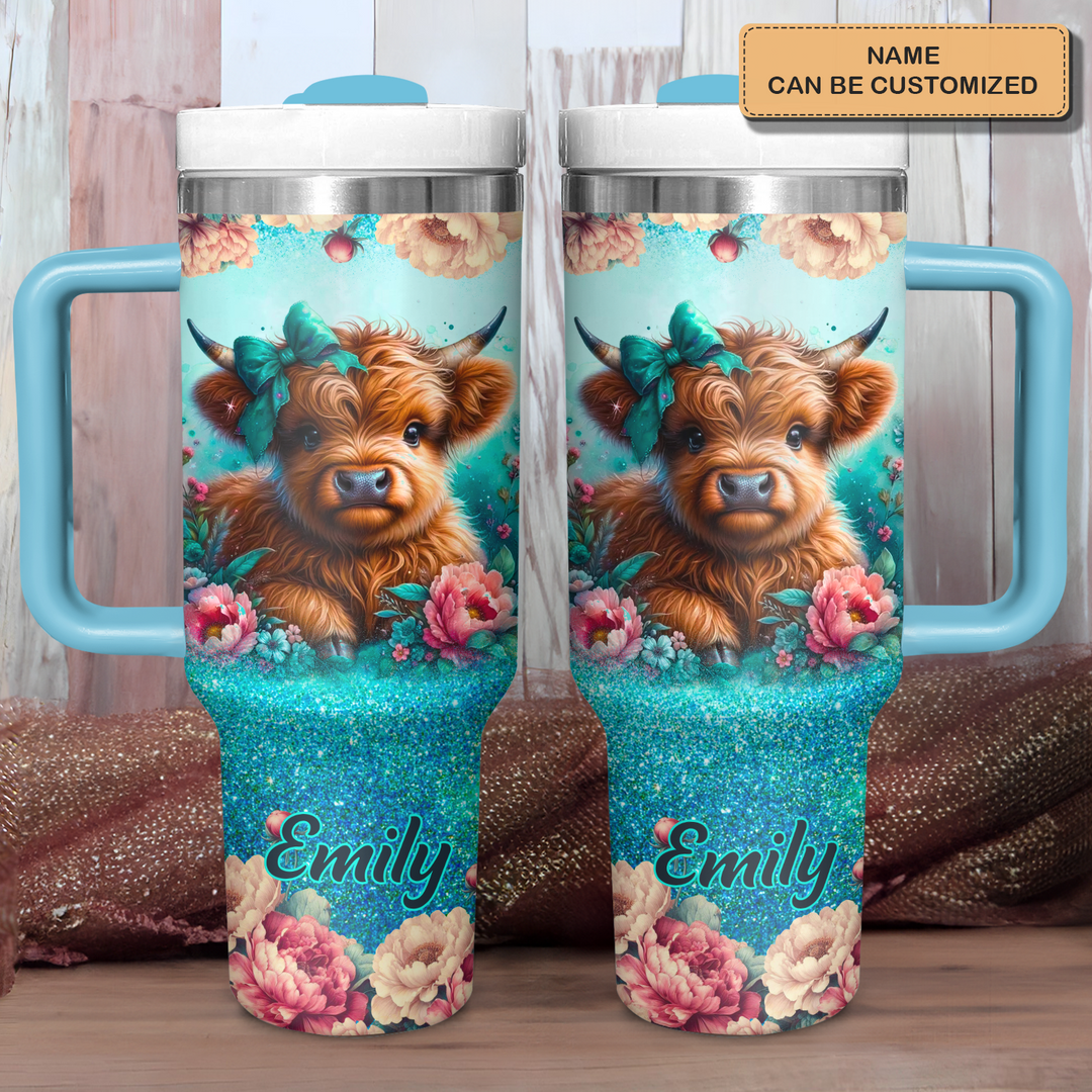 Blooming Moo-d - Personalized Tumbler With Handle - Gift for Highland Cow Lover NCU0PT17
