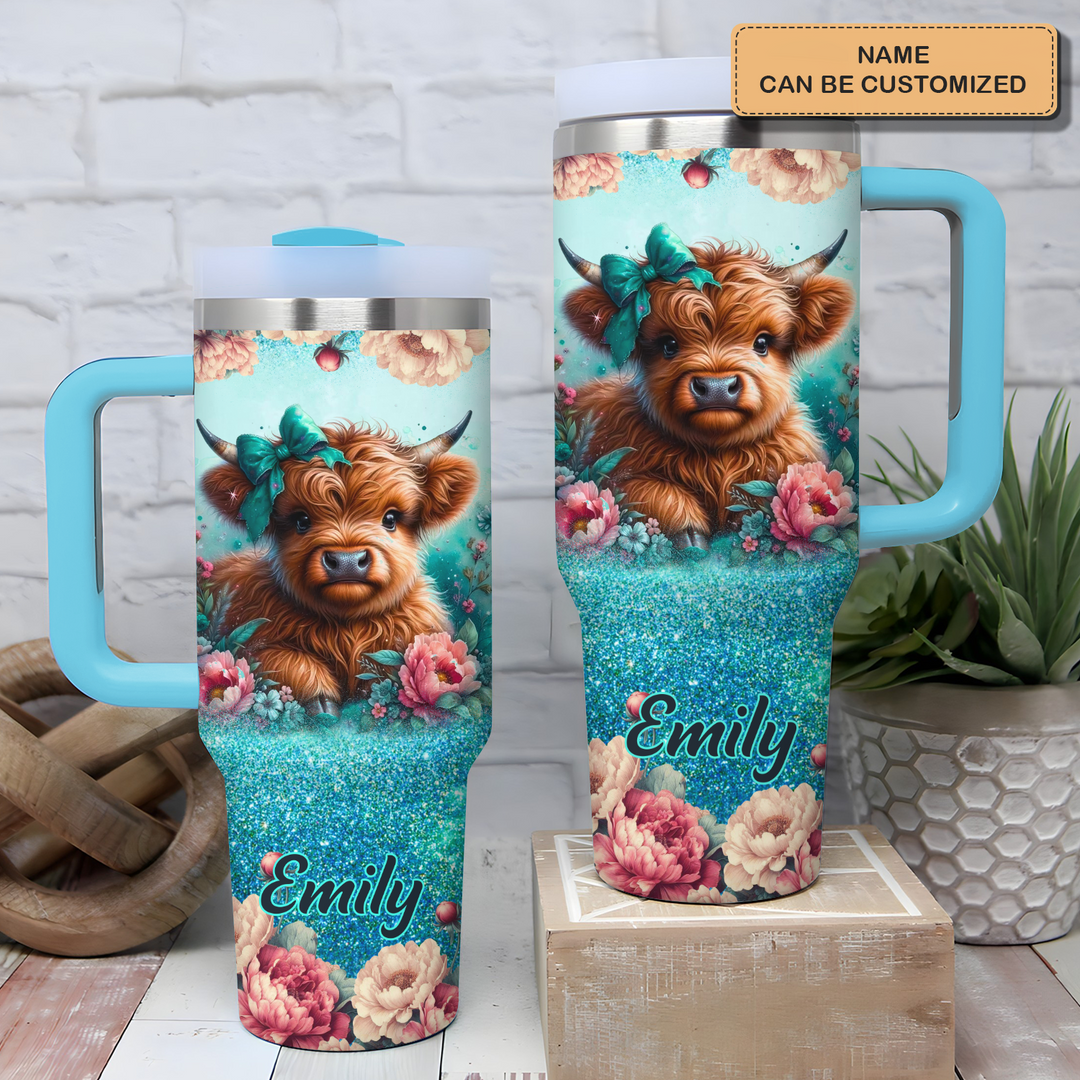 Blooming Moo-d - Personalized Tumbler With Handle - Gift for Highland Cow Lover NCU0PT17