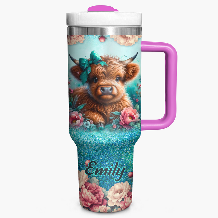 Blooming Moo-d - Personalized Tumbler With Handle - Gift for Highland Cow Lover NCU0PT17