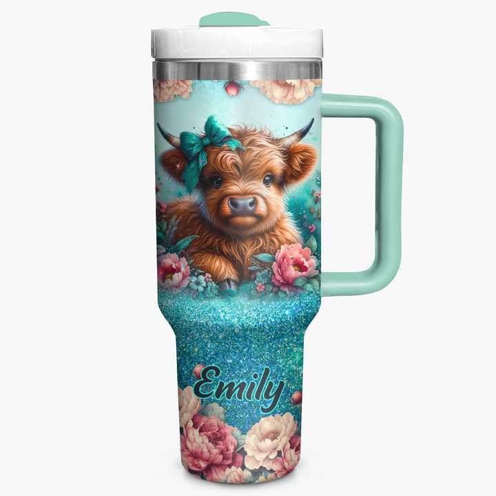 Blooming Moo-d - Personalized Tumbler With Handle - Gift for Highland Cow Lover NCU0PT17