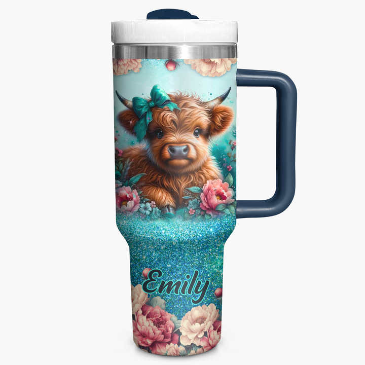 Blooming Moo-d - Personalized Tumbler With Handle - Gift for Highland Cow Lover NCU0PT17