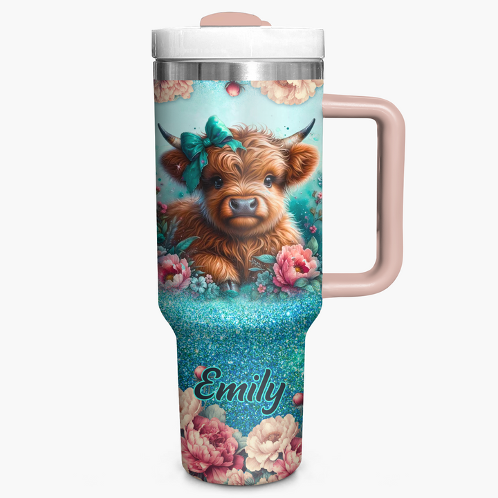 Blooming Moo-d - Personalized Tumbler With Handle - Gift for Highland Cow Lover NCU0PT17