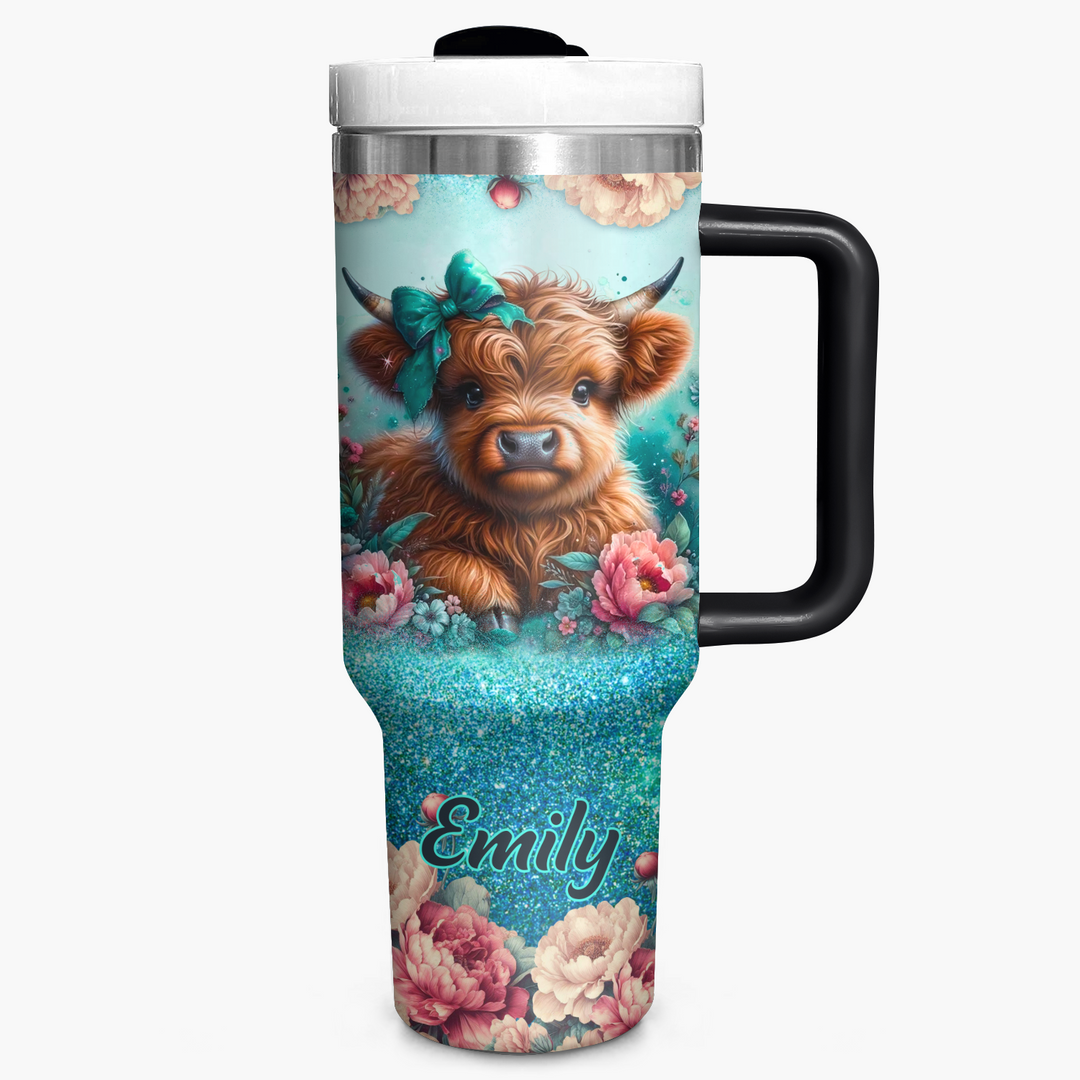 Blooming Moo-d - Personalized Tumbler With Handle - Gift for Highland Cow Lover NCU0PT17