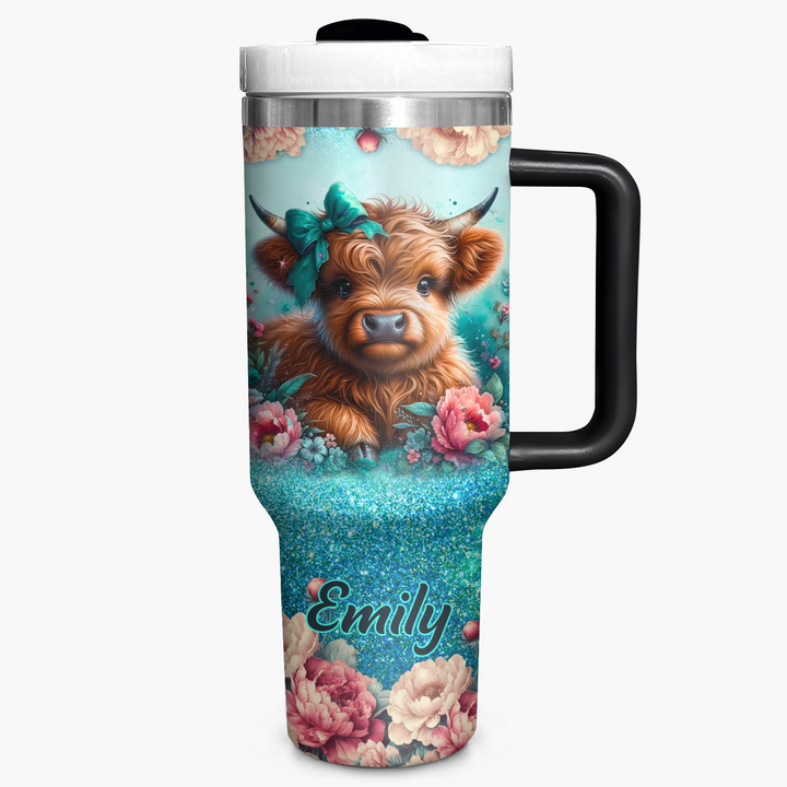 Blooming Moo-d - Personalized Tumbler With Handle - Gift for Highland Cow Lover NCU0PT17