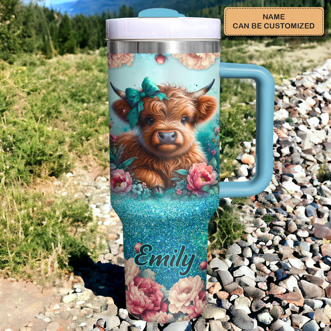 Blooming Moo-d - Personalized Tumbler With Handle - Gift for Highland Cow Lover NCU0PT17