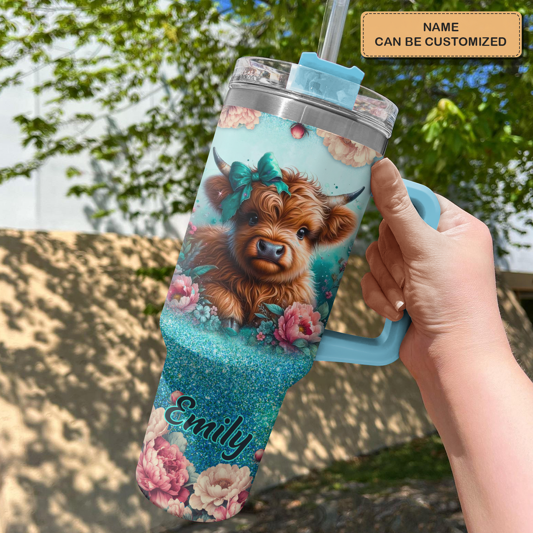 Blooming Moo-d - Personalized Tumbler With Handle - Gift for Highland Cow Lover NCU0PT17