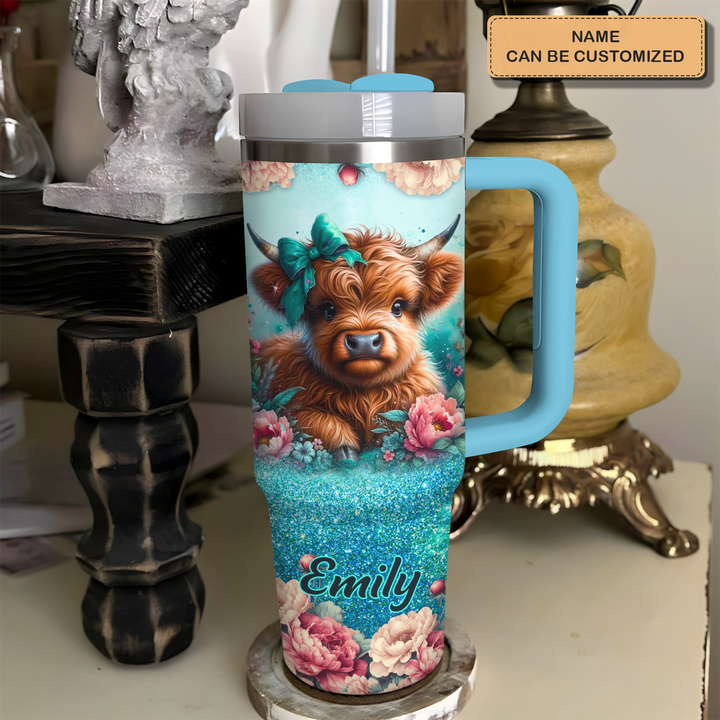 Blooming Moo-d - Personalized Tumbler With Handle - Gift for Highland Cow Lover NCU0PT17