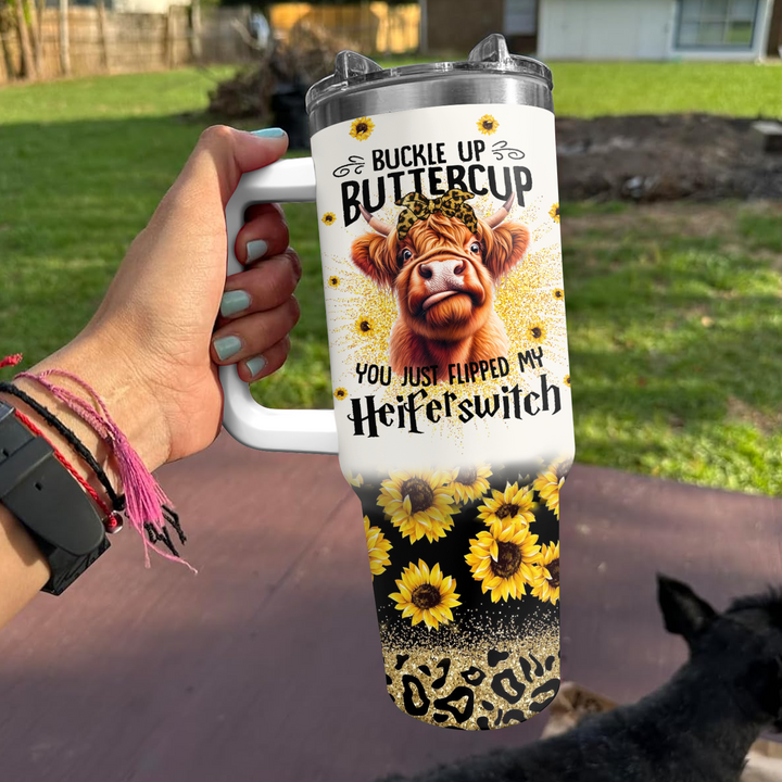 Sassy Sunflower Sipper - Tumbler With Handle - Gift for Highland Cow Lover NCU0PT020