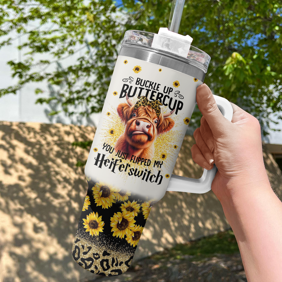 Sassy Sunflower Sipper - Tumbler With Handle - Gift for Highland Cow Lover NCU0PT020