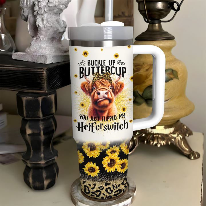 Sassy Sunflower Sipper - Tumbler With Handle - Gift for Highland Cow Lover NCU0PT020