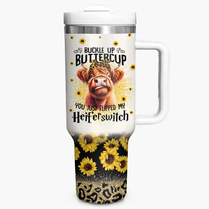 Sassy Sunflower Sipper - Tumbler With Handle - Gift for Highland Cow Lover NCU0PT020