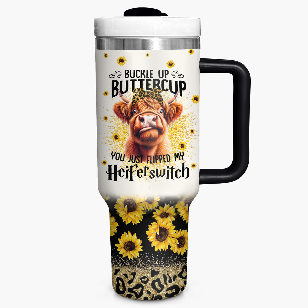 Sassy Sunflower Sipper - Tumbler With Handle - Gift for Highland Cow Lover NCU0PT020