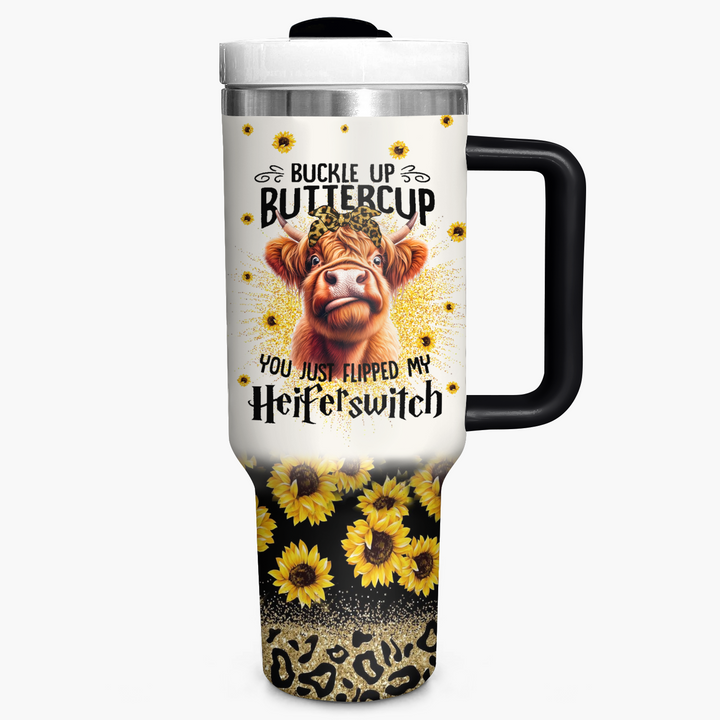Sassy Sunflower Sipper - Tumbler With Handle - Gift for Highland Cow Lover NCU0PT020
