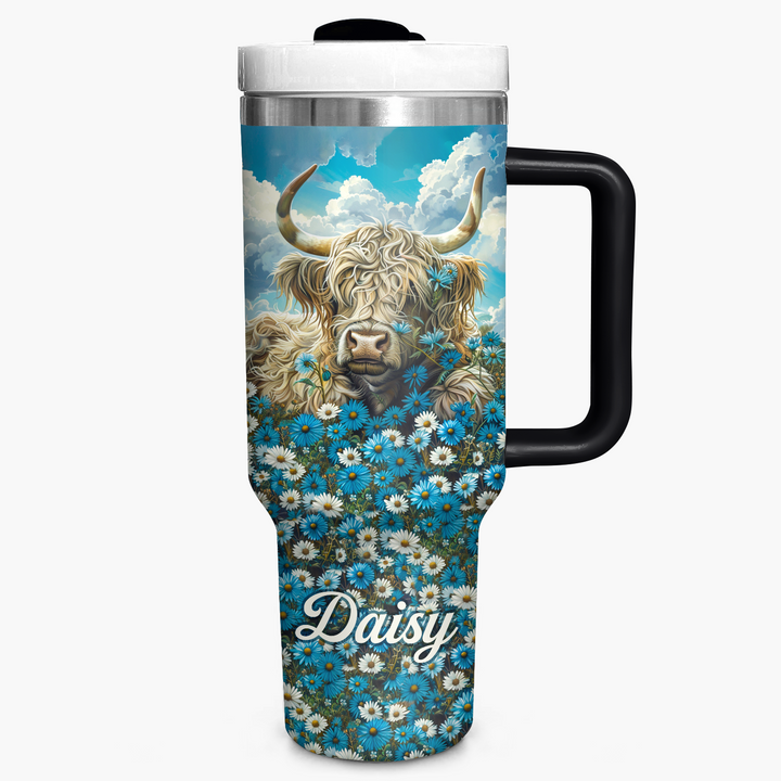 Meadow Majesty - Personalized Tumbler with Handle - Gift for Highland Cow Lover NCU0PT24