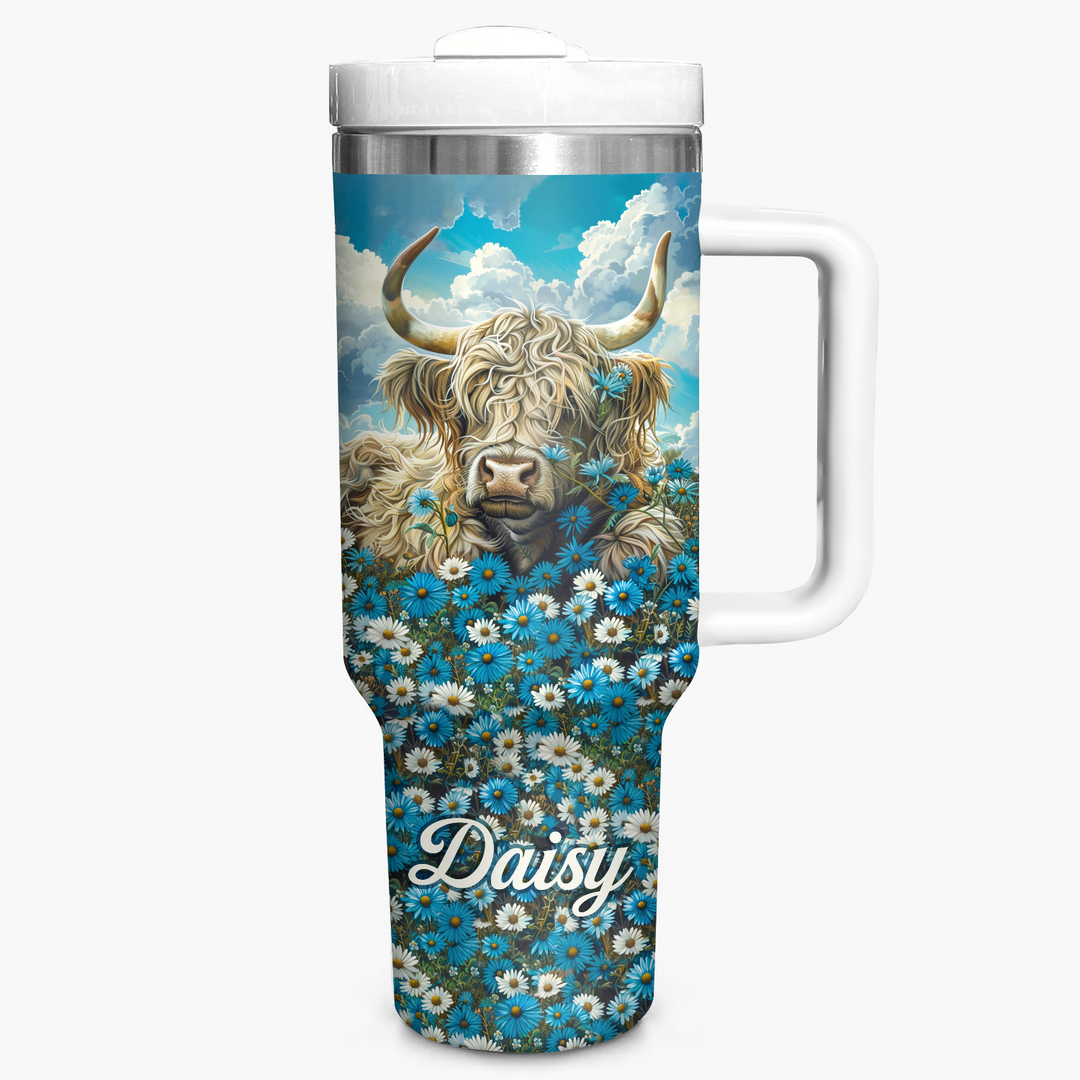 Meadow Majesty - Personalized Tumbler with Handle - Gift for Highland Cow Lover NCU0PT24