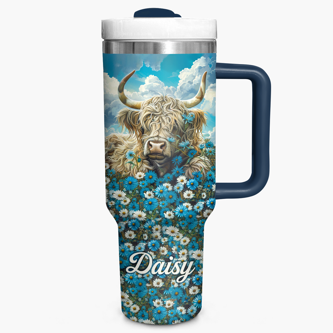 Meadow Majesty - Personalized Tumbler with Handle - Gift for Highland Cow Lover NCU0PT24